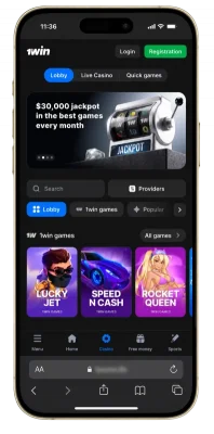 Screenshot of the 1win casino section.