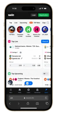 Screenshot of the 1win sports section.