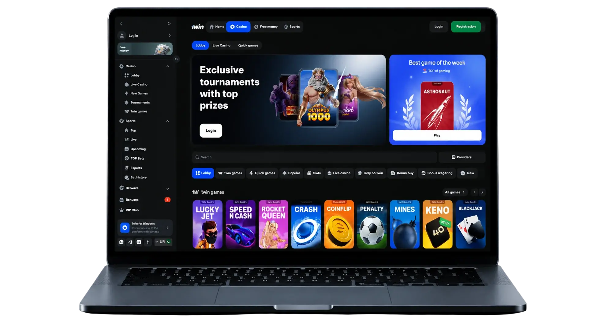 1win extensive collection of casino games.
