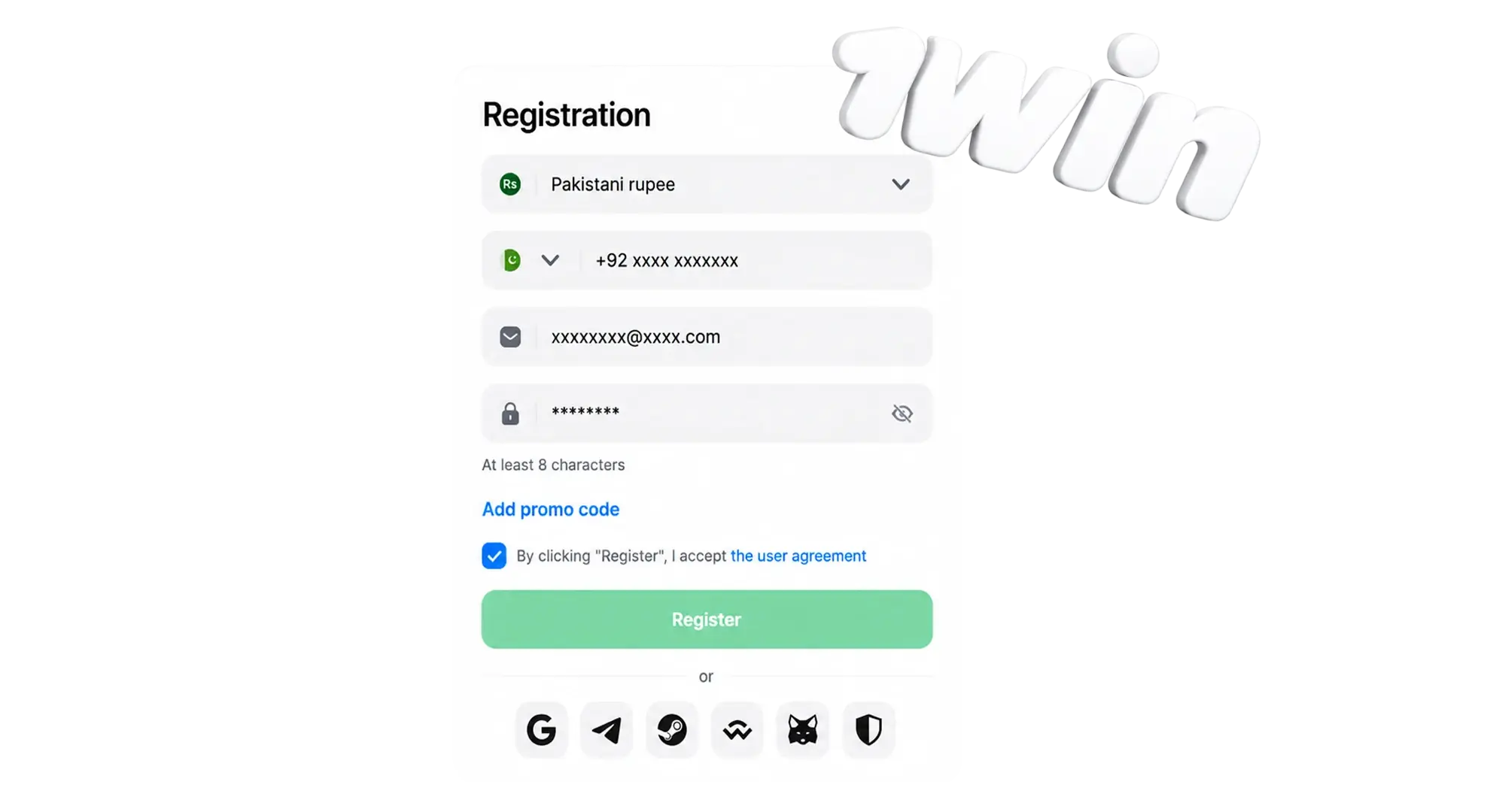 Quick registration on 1win.