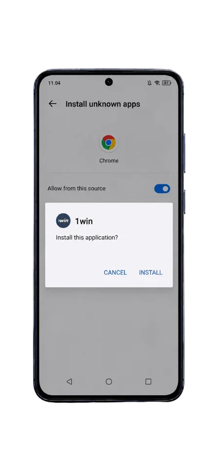 Install and launch the 1win app.