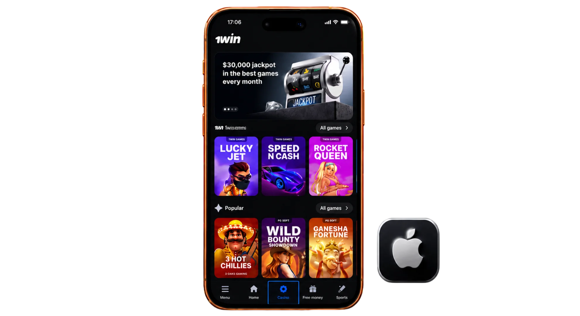 A large collection of games at 1win casino.